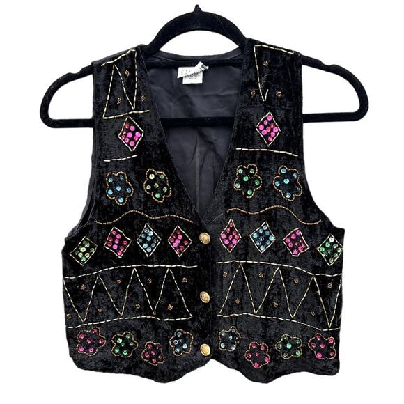 Rampage | Vintage 90s Women's Beaded Sequin Velvet Velour Cropped Vest Sz M - Picture 1 of 7